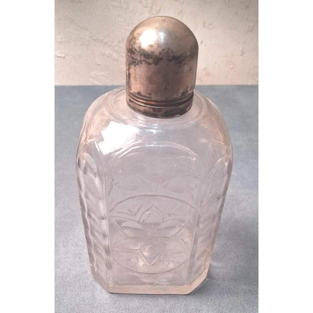 Antique Sterling Crystal Decanter Etched Design